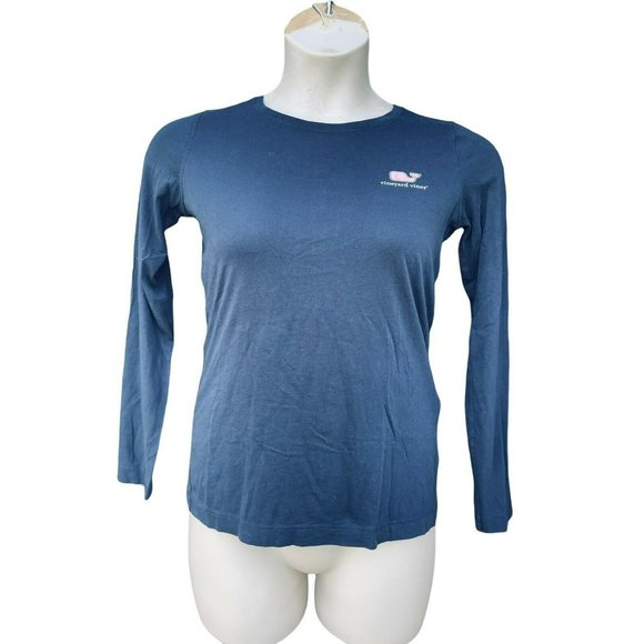 NEW Vineyard Vines Women Long-Sleeve Pink Whale Tee Shirt Sz S Blue Pima Cotton - Picture 2 of 4